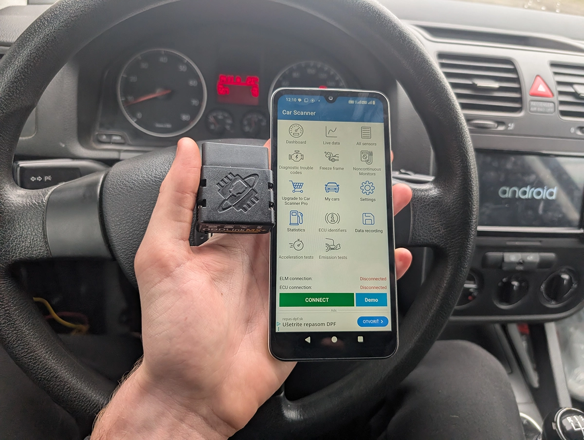 Car scanner app home screen