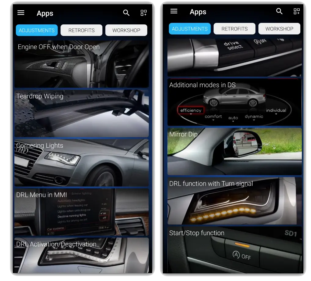 Audi A8 one click apps