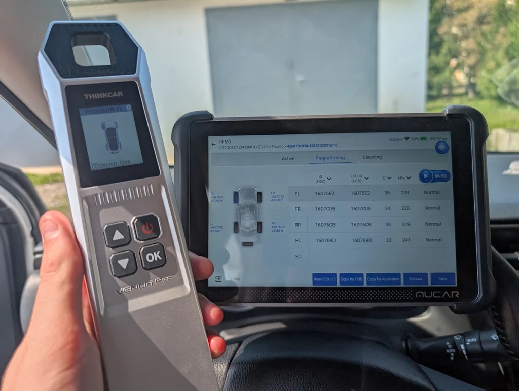 thinkcar venu tpms tool with id numbers