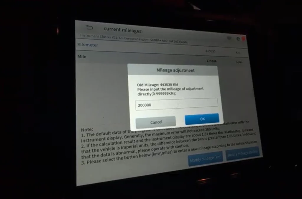 skoda rapid odometer correction