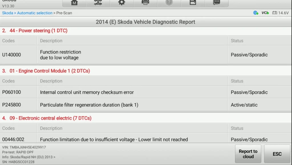 skoda dpf fault code