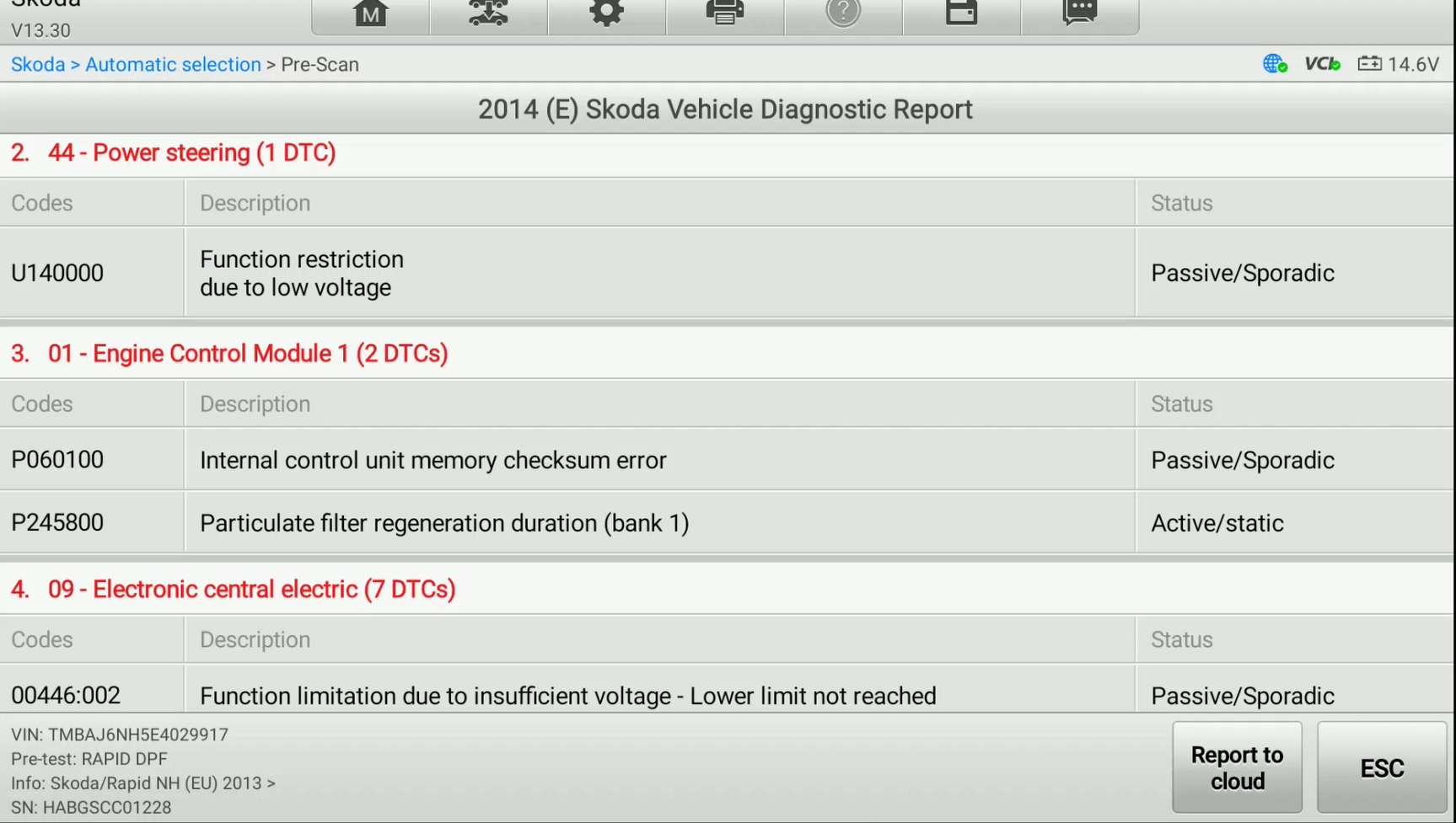 skoda dpf fault code