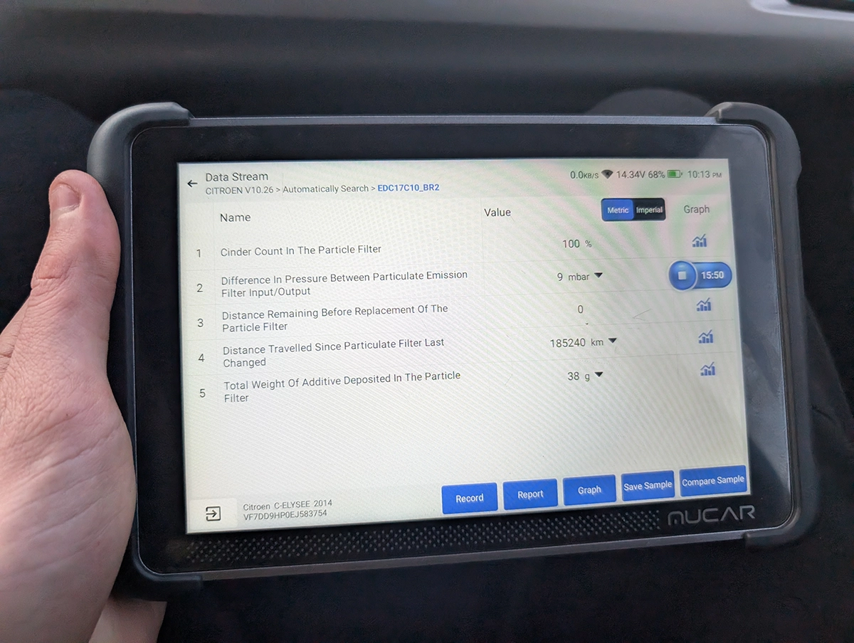 Check DPF filter data for car my friend wants to biy