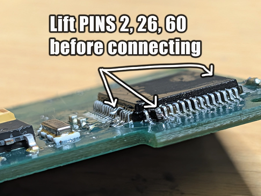 lift pins before soldering connecting wires to read mcu chip